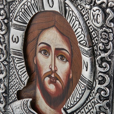 Православная икона Христос спаситель, Антик, 11х13 см, серебро, гальваника