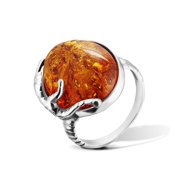 Серебряное женское кольцо с янтарем