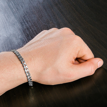 Серебряный мужской браслет, плетение Панцирное, родированный, ширина 6 мм