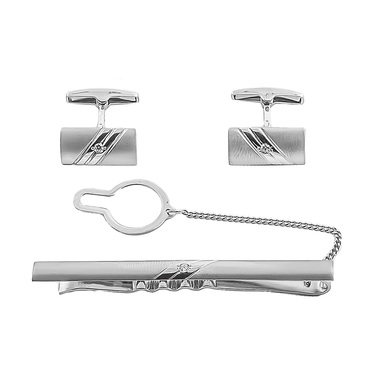 Серебряный зажим для галстука, покрытие родием, со вставками из фианитов