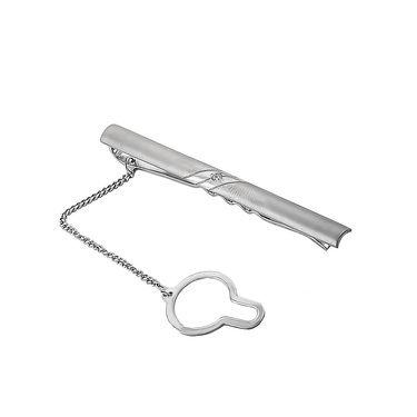 Серебряный зажим для галстука, покрытие родием, со вставками из фианитов