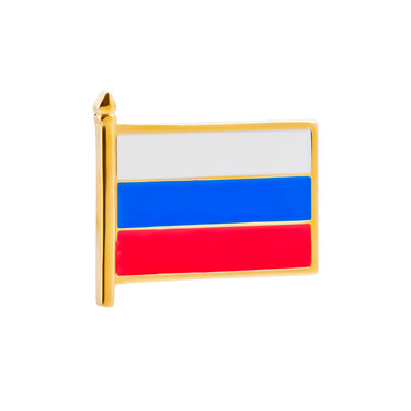 Серебряный значок Флаг России Триколор, эмаль, позолота