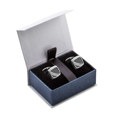 Серебряные запонки со вставками из фианитов, покрытие родий