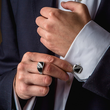 Серебряные запонки со вставками из фианитов, покрытие родий