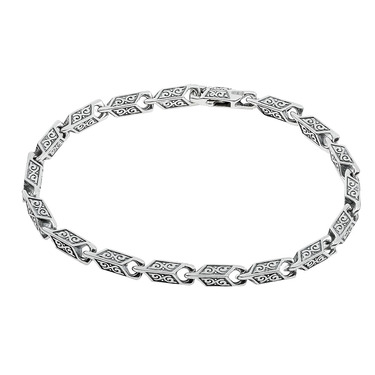 Серебряный мужской браслет литьевой, плетение Персидское с гранями с чернением, ширина 5 мм