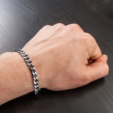Серебряный мужской браслет, плетение Панцирное шайн с чернением, ширина 6,5 мм