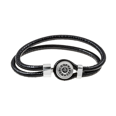 Кожаный браслет с серебряной вставкой World of Tanks с черным фианитом