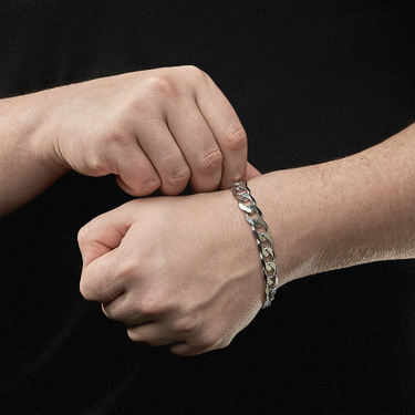 Серебряный браслет, плетение Панцирь, родирование, ширина 1,1 см