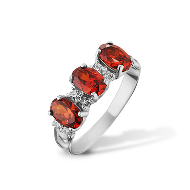 Серебряное женское кольцо с оранжевыми фианитами, родий