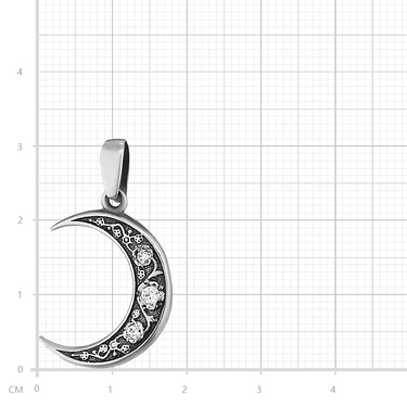 Серебряная подвеска мусульманская Полумесяц с фианитами, оксидирование
