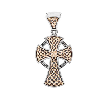 Серебряный крест Новгородский с золотыми накладками, вставка циркон, гранат