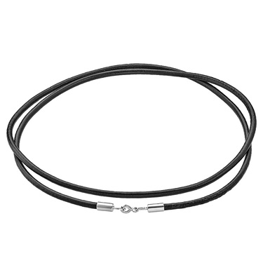 Ювелирный шнурок Гайтан черный, Натуральная кожа 3 мм с серебряным замком, Родирование