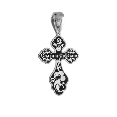 Серебряный мужской крестик, покрытие эмаль черная