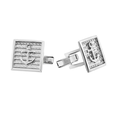 Серебряные квадратные запонки моряка с якорем, родий