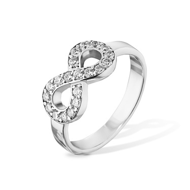 Серебряное женское кольцо "Бесконечность" с фианитами, родий