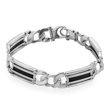 Серебряный мужской браслет со вставками из оникса, ширина 1 см