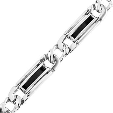 Серебряный мужской браслет со вставками из оникса, ширина 1 см