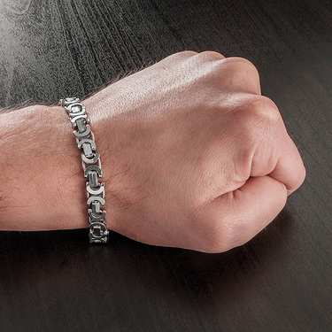 Серебряный мужской браслет, плетение Скобки, родий, ширина 0,8 см