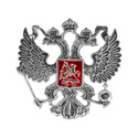 Серебряный значок герб России Двуглавый орел, чернение Значок,Серебро,с вставкой Красная цвета,РОССИЯ