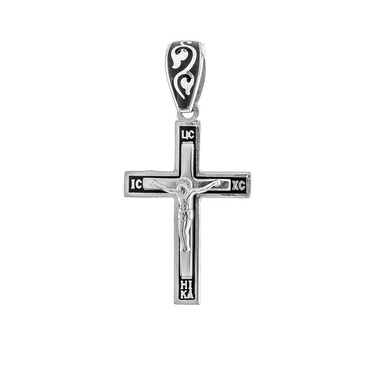 Серебряный женский крестик, покрытие эмаль черная