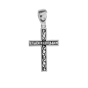Серебряный женский крестик, покрытие эмаль черная