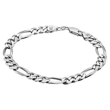 Серебряный браслет, плетение Картье (Фигаро) 3+1, родированный, ширина 0,8 см