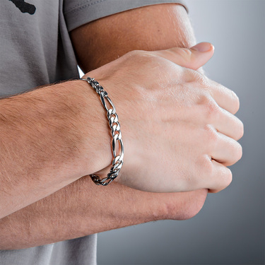 Серебряный браслет, плетение Картье (Фигаро) 3+1, родированный, ширина 0,8 см