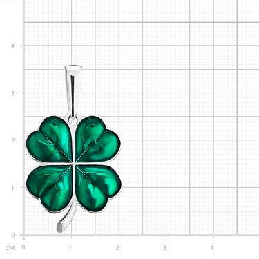 Серебряная подвеска Клевер / Четырехлистник, большой, зеленая эмаль, родий