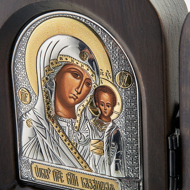 Православная икона Божией Матери Семистрельная триптих 5 икон, 34х24 см, серебро, гальваника