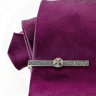 Серебряный с золотой накладкой зажим для галстука, с крестом 