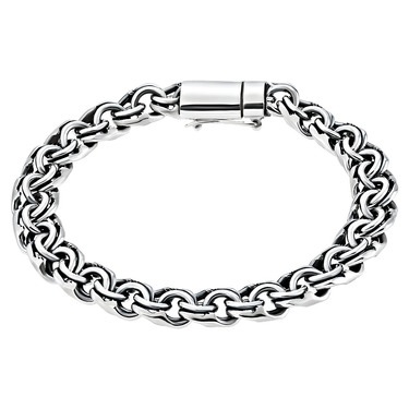 Серебряный мужской браслет, плетение ручной Бисмарк,покрытие оксид, замок коробка, ширина 0,9 см