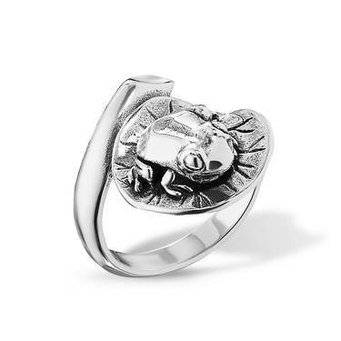 Серебряное женское кольцо Жаба на кувшинке