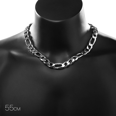 Супертолстая серебряная мужская цепь, плетение Фигаро, покрытие родий, ширина 1,4 см