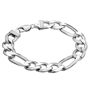 Супертолстый серебряный мужской браслет, плетение Фигаро, покрытие родий, ширина 1,4 см