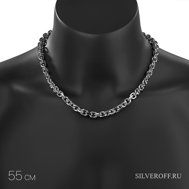 Серебряная мужская цепь, плетение якорное с гранями, покрытие родием, ширина 0,8 см