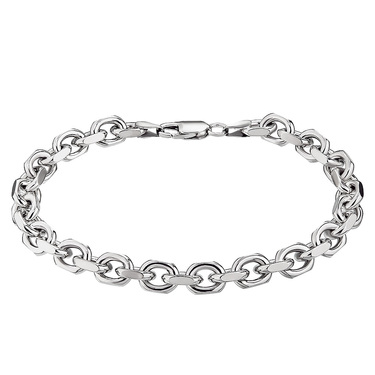 Серебряный мужской браслет, плетение якорное с гранями, покрытие родием, ширина 0,8 см