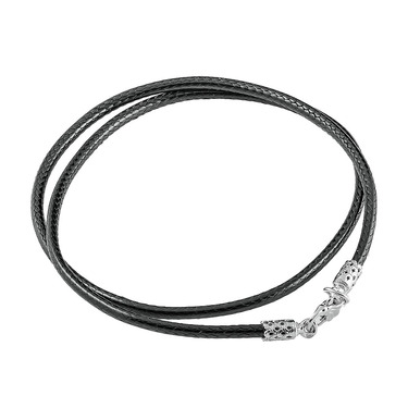 Ювелирный шнурок Гайтан черный, Хлопок, Шнур вощеный 3 мм с серебряным замком, Родирование