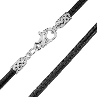 Ювелирный шнурок Гайтан черный, Хлопок, Шнур вощеный 3 мм с серебряным замком, Родирование