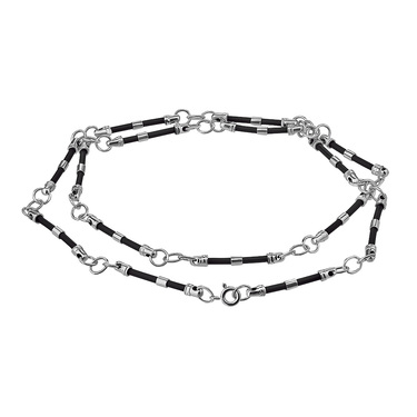 Ювелирный шнурок Гайтан черный, Каучук 6 мм с серебряным замком, Родирование