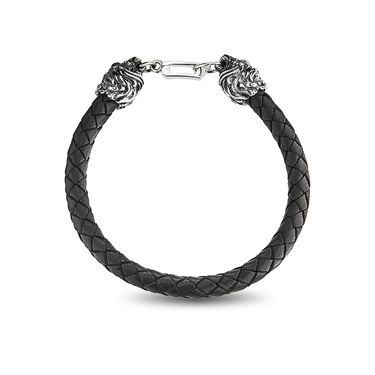 Мужской браслет из плетеной кожи с серебряным замком 