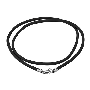 Ювелирный шнурок Гайтан черный, Каучук 3,2 мм с серебряным замком, Родирование