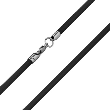 Ювелирный шнурок Гайтан черный, Каучук 3,2 мм с серебряным замком, Родирование