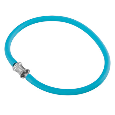 Силиконовый браслет голубого цвета с серебряной застежкой