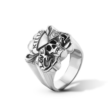 Серебряное массивное мужское кольцо Ed Hardy с черепом,  