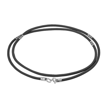 Ювелирный шнурок Гайтан черный, Каучук 2,4 мм с серебряными вставками и замком, Родирование