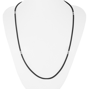 Ювелирный шнурок Гайтан черный, Каучук 2,4 мм с серебряными вставками и замком, Родирование