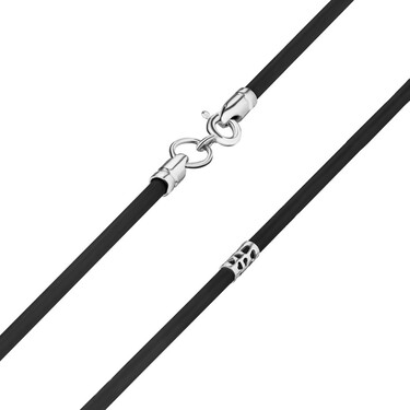 Ювелирный шнурок Гайтан черный, Каучук 2,4 мм с серебряными вставками и замком, Родирование
