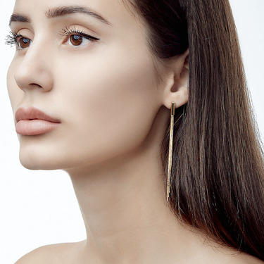 Серебряные серьги прямые,плетение снейк, позолота