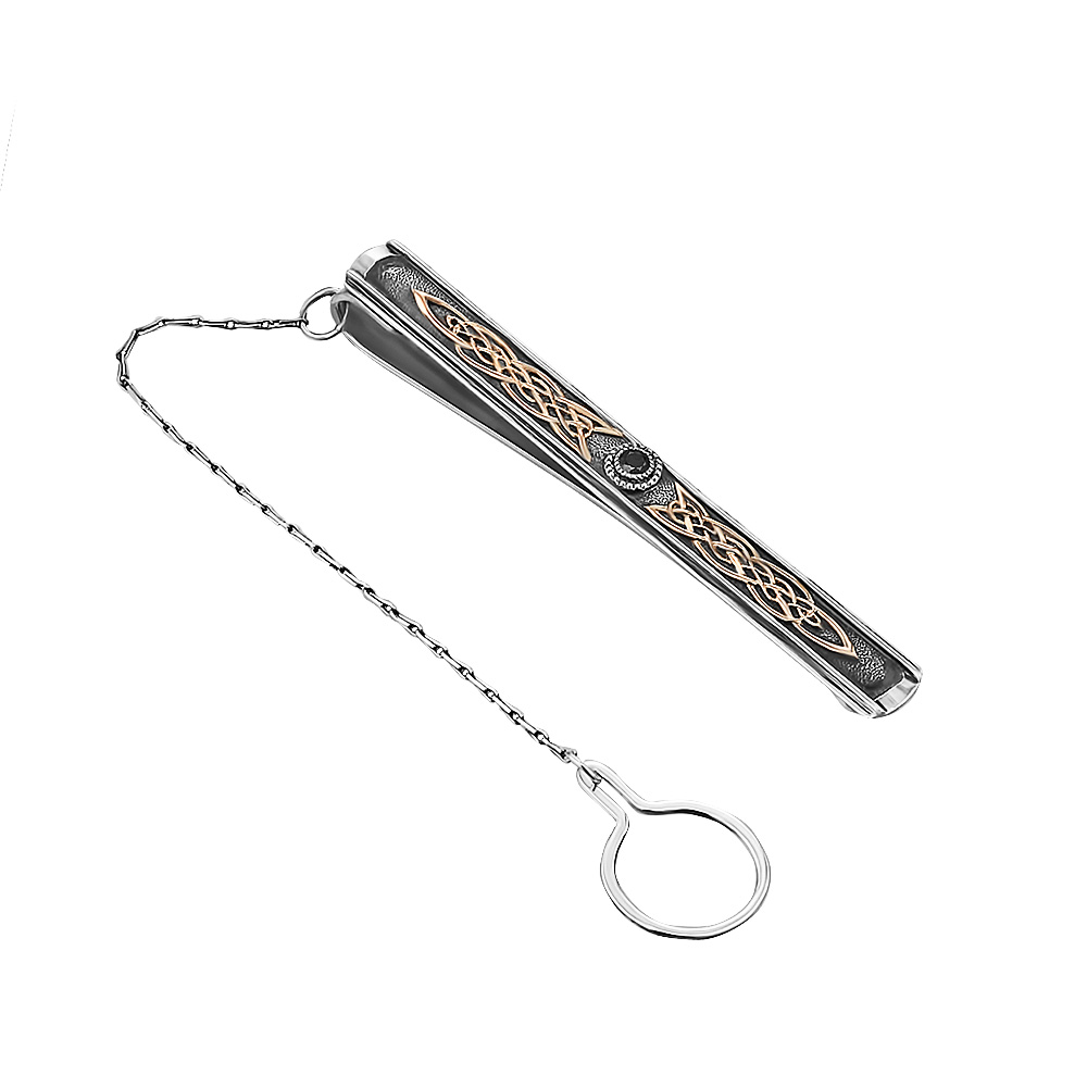 Зажим для галстука,Золото,Серебро,с вставкой Золото 585,Наношпинель Черная,Золотой цвета,РОССИЯ