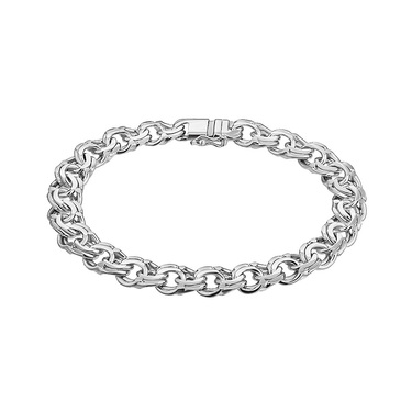 Серебряный браслет с замком коробочкой, плетение Бисмарк, ширина 0,9 см, родирование